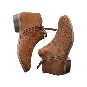Justice Ankle Booties Big Girl Size 8 Brown Perforated Faux Suede Back to School